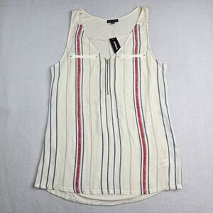 Express Womens Ivory Red‎ Blue Stripe V Neck Hudson Zip Sleeveless Tank Top L